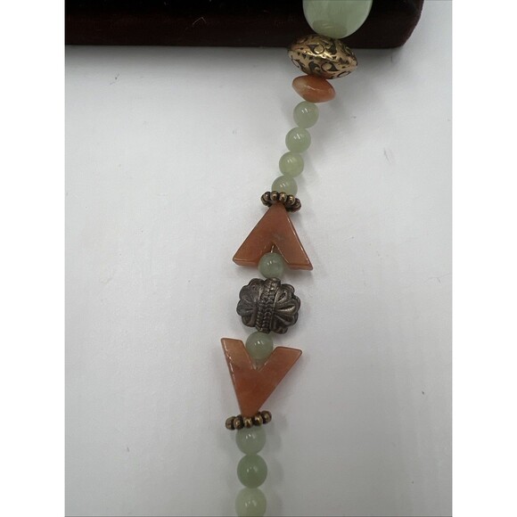 Vintage Leonard Craig Designer Necklace Real Stone Green Leaves Heart Longline - Picture 4 of 7